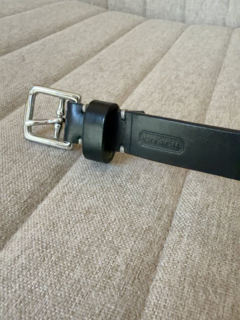 Coach Black Leather Belt, Silver Buckle, 1" Wide, 31" Waist